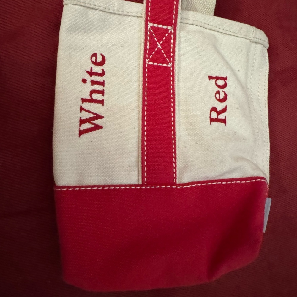 Lands' End Red and Cream Wine Tote - Picture 2 of 6